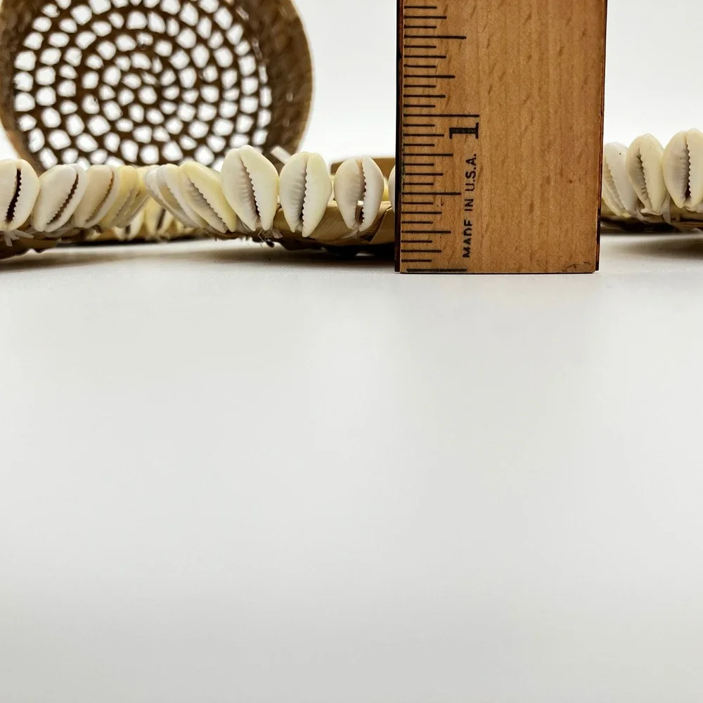 Woven Straw Coaster Set 6pc Natural Cowrie Shell Trim Boho Coastal